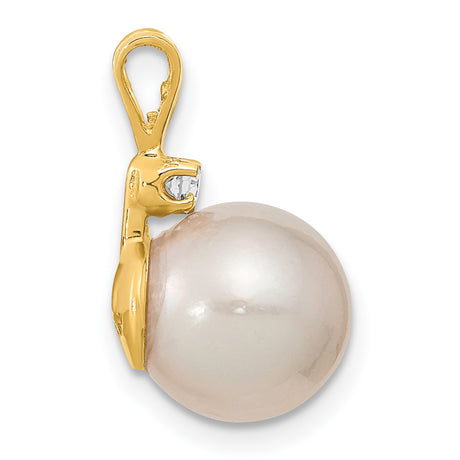 14k Yellow Gold Pendant with Round White Cultured Pearl and Diamond Accent