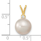 14k Yellow Gold Pendant with Round White Cultured Pearl and Diamond Accent