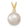 14k Yellow Gold Pendant with Round White Cultured Pearl and Diamond Accent