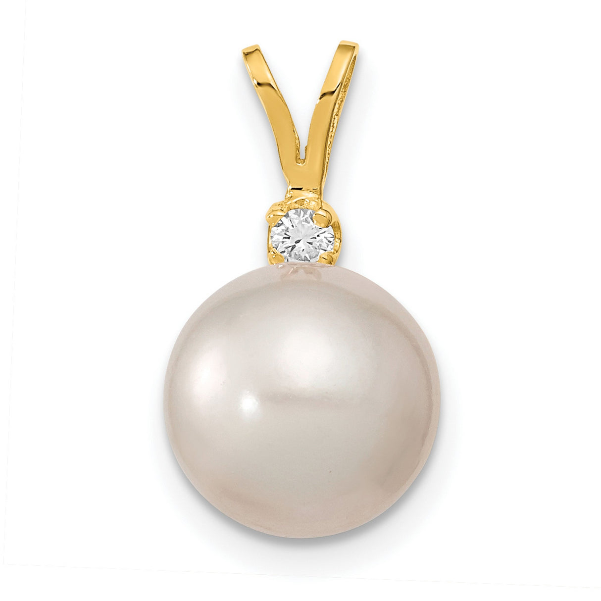 14k Yellow Gold Pendant with Round White Cultured Pearl and Diamond Accent