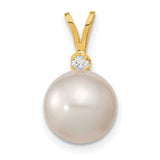 14k Yellow Gold Pendant with Round White Cultured Pearl and Diamond Accent