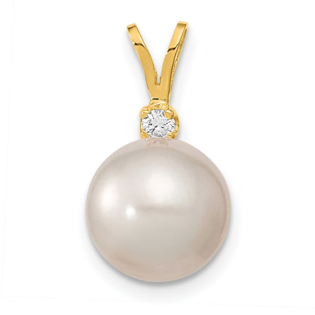14k Yellow Gold Pendant with Round White Cultured Pearl and Diamond Accent