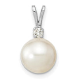 14k White Gold Pearl Pendant with Diamond Accent, Timeless Bridal or Formal Jewelry