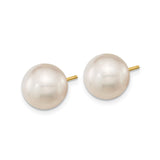 14k Yellow Gold Stud Earrings with Cultured Pearl, Classic Minimalist Design for Women