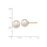 14k Yellow Gold Stud Earrings with Cultured Pearl, Classic Minimalist Design for Women