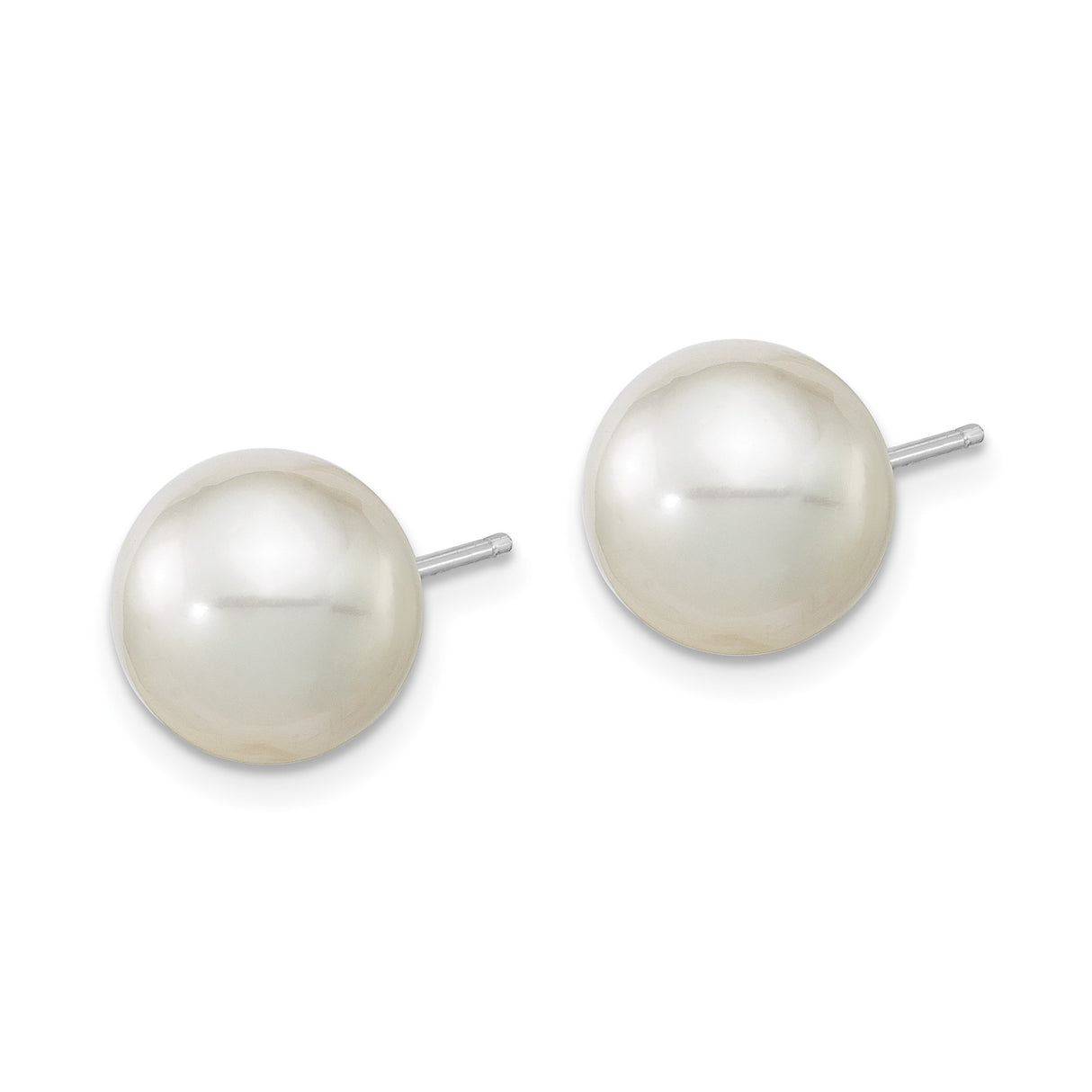 14k White Gold Stud Earrings with Cultured Pearl, Classic Round Design for Women