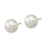 14k White Gold Stud Earrings with Cultured Pearl, Classic Round Design for Women