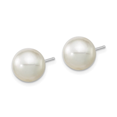 14k White Gold Stud Earrings with Cultured Pearl, Classic Round Design for Women