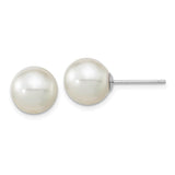 14k White Gold Stud Earrings with Cultured Pearl, Classic Round Design for Women