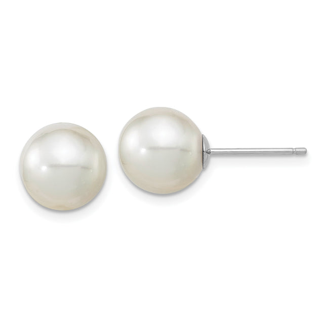 14k White Gold Stud Earrings with Cultured Pearl, Classic Round Design for Women