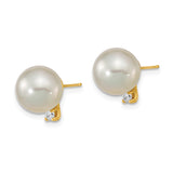 14k Yellow Gold Stud Earrings with White Cultured Pearls and Diamond Accents, Classic Style