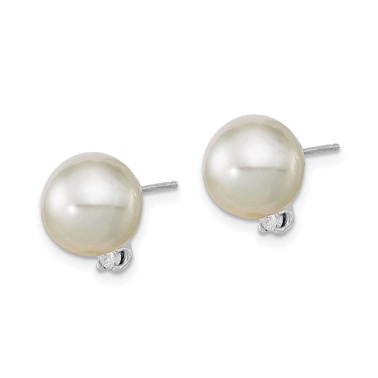 14k White Gold Stud Earrings with Pearl and Diamond Accents, Classic Bridal Style