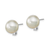 14k White Gold Stud Earrings with Pearl and Diamond Accents, Classic Bridal Style