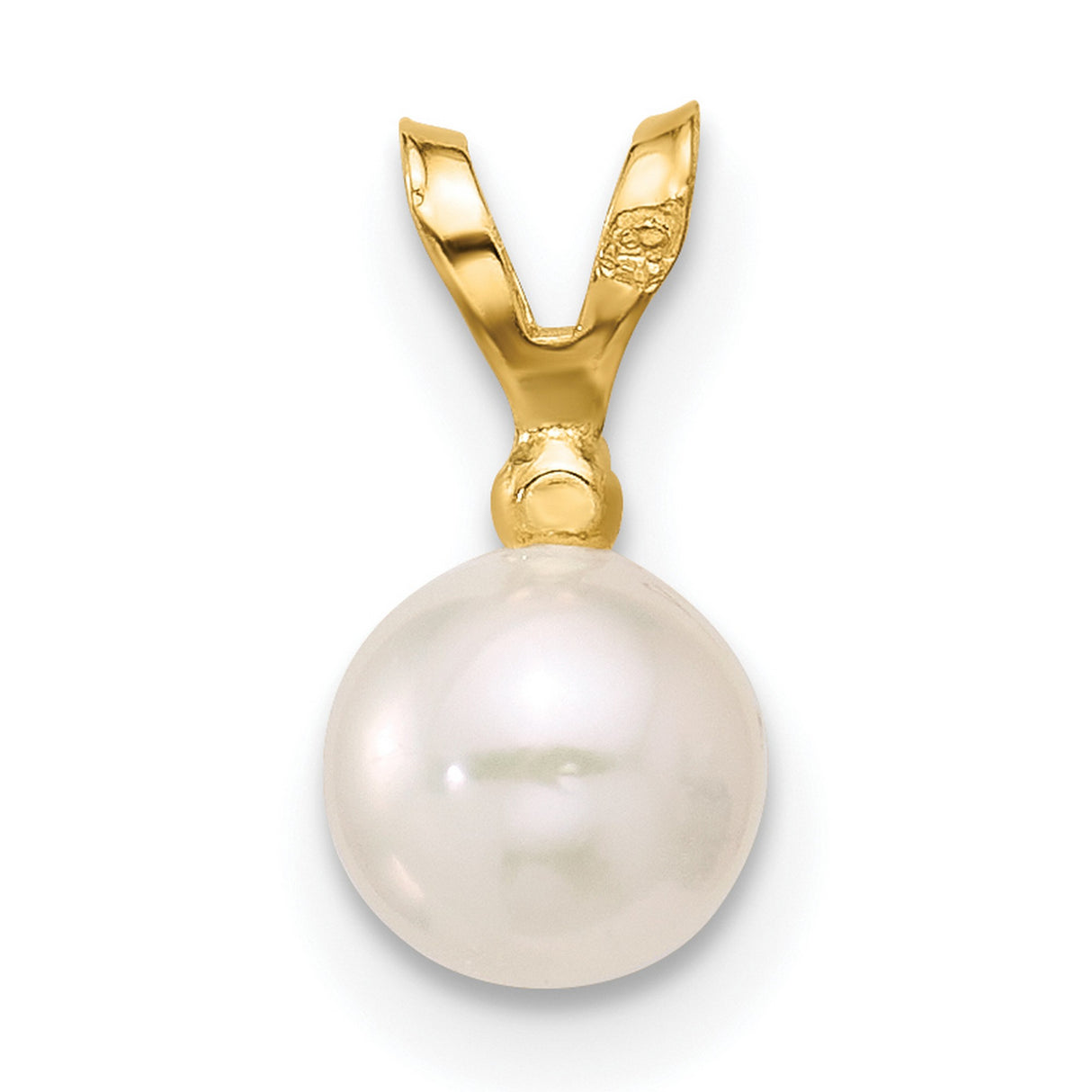 14k Yellow Gold Pendant with White Cultured Pearl and Diamond Accent, V-Shape Bail