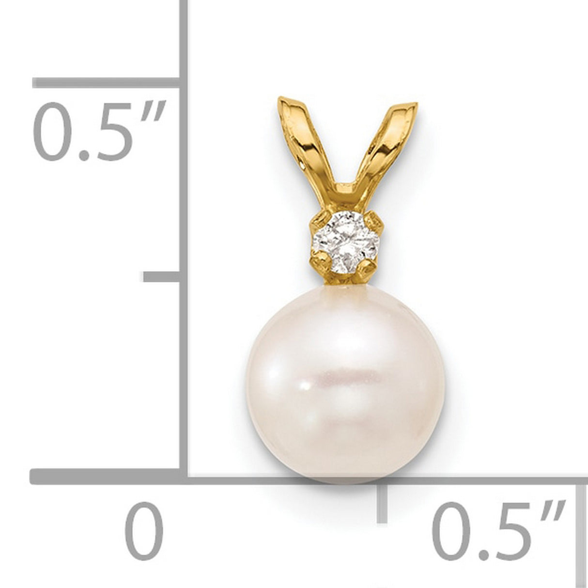 14k Yellow Gold Pendant with White Pearl and Diamond Accent, Classic Style for Women