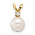 14k Yellow Gold Pendant with White Pearl and Diamond Accent, Classic Style for Women
