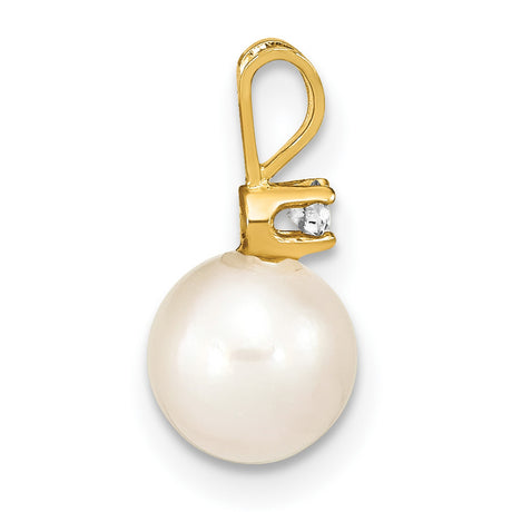 14k Yellow Gold Pendant with White Akoya Pearl and Diamond Accent, Classic Bridal Jewelry