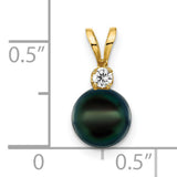 14k Yellow Gold Pendant with Black Akoya Pearl and Diamond Accent, Minimalist Design