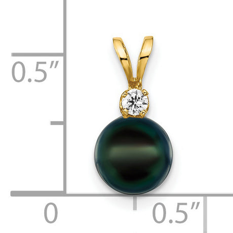 14k Yellow Gold Pendant with Black Akoya Pearl and Diamond Accent, Minimalist Design