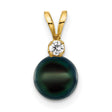 14k Yellow Gold Pendant with Black Akoya Pearl and Diamond Accent, Minimalist Design