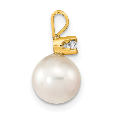 14k Yellow Gold Pendant with White Cultured Pearl and Diamond Accent, Classic Minimalist Design