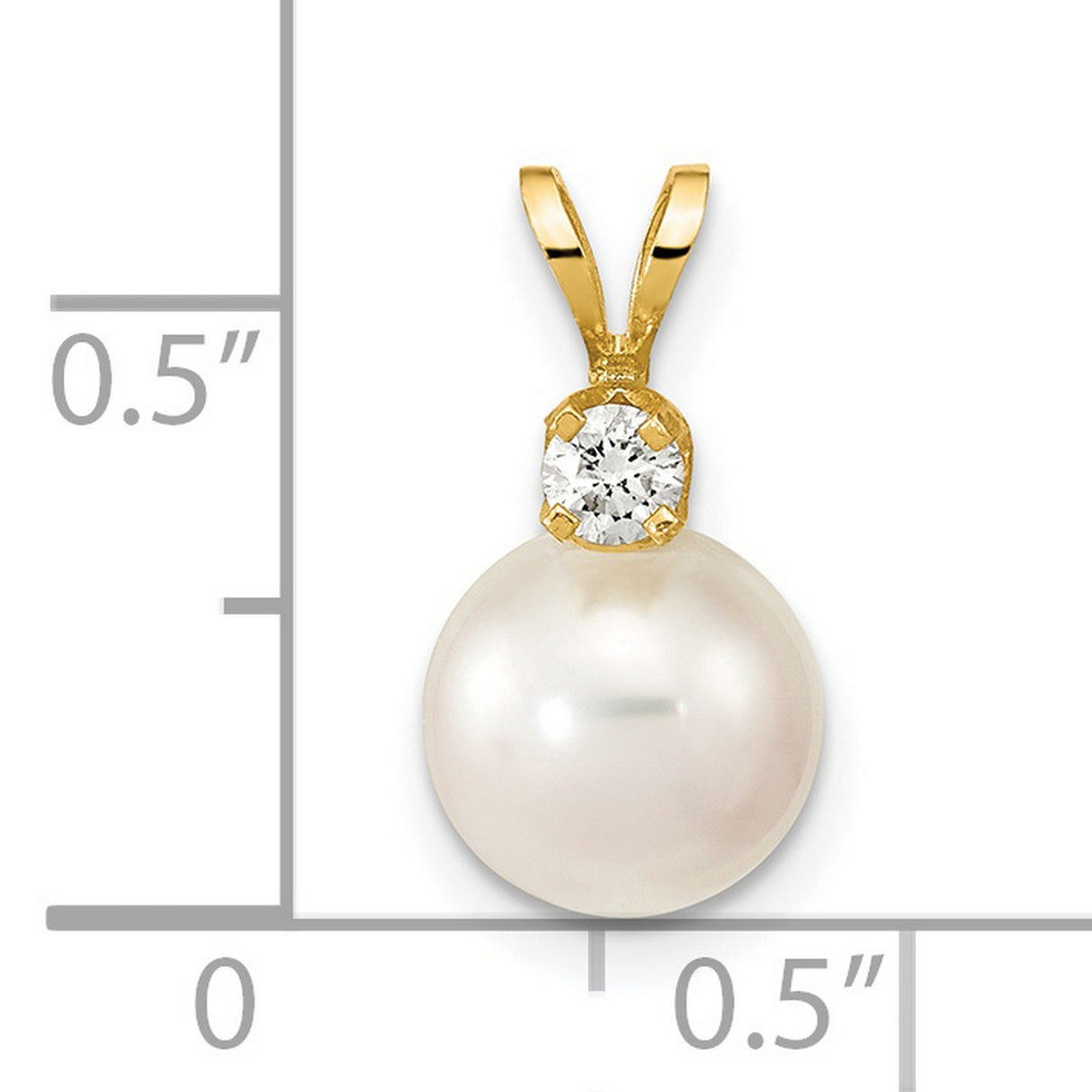 14k Yellow Gold Pendant with White Cultured Pearl and Diamond Accent, Classic Minimalist Design