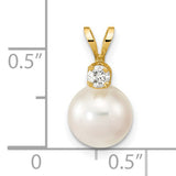 14k Yellow Gold Pendant with White Cultured Pearl and Diamond Accent, Classic Minimalist Design