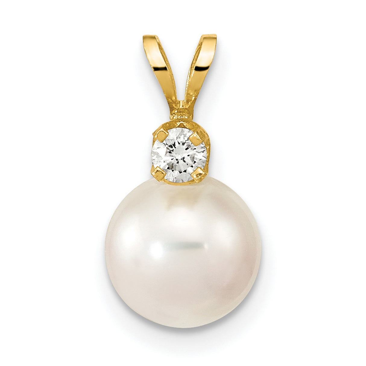 14k Yellow Gold Pendant with White Cultured Pearl and Diamond Accent, Classic Minimalist Design