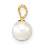6-7mm White Round Akoya Saltwater Cultured Pearl Charm Pendant in Real 14k Yellow Gold