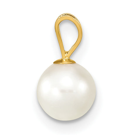 6-7mm White Round Akoya Saltwater Cultured Pearl Charm Pendant in Real 14k Yellow Gold