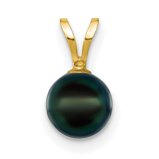 14k Yellow Gold Pendant with Black Tahitian Pearl, Classic Formal Style for Women