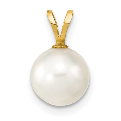 14k Yellow Gold Pendant with White Cultured Pearl, Classic Jewelry for Women