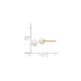 14k Yellow Gold Pearl Stud Earrings with Round White Cultured Pearls, Classic Design for Women