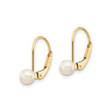 14k Yellow Gold Leverback Earrings with White Freshwater Pearls, Classic Dangle Design