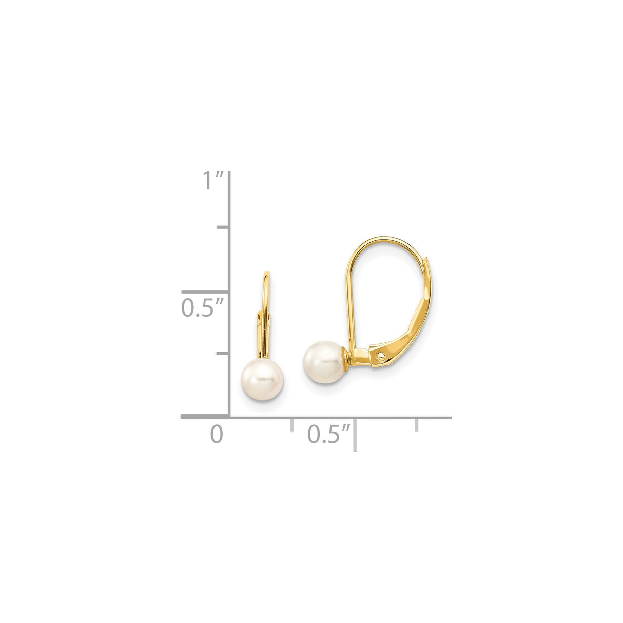 14k Yellow Gold Leverback Earrings with White Freshwater Pearls, Classic Dangle Design