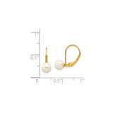 14k Yellow Gold Leverback Earrings with White Cultured Pearl Drop, Classic Bridal Style for Women