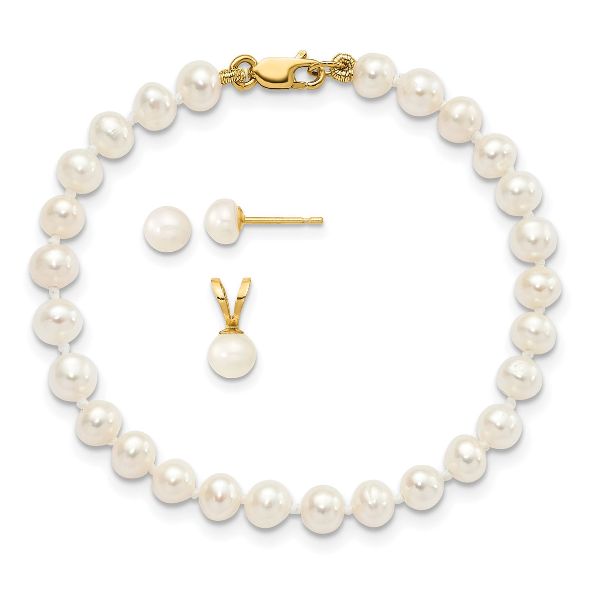 4-5mm FWC Pearl Bracelet Earrings Charm Pendant in Real 14k Yellow Gold