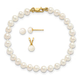 4-5mm FWC Pearl Bracelet Earrings Charm Pendant in Real 14k Yellow Gold