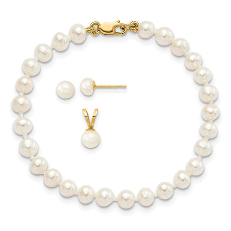 4-5mm FWC Pearl Bracelet Earrings Charm Pendant in Real 14k Yellow Gold