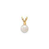 14k Yellow Gold Pendant with White Cultured Pearl and Diamond Accent, Classic Solitaire Style
