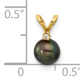 14k Yellow Gold Pendant with Black Tahitian Pearl and Diamond Accent, Classic Charm for Women