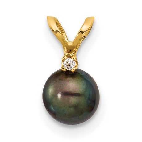 14k Yellow Gold Pendant with Black Tahitian Pearl and Diamond Accent, Classic Charm for Women