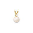 14k Yellow Gold Pendant with White Pearl and Diamond Accent, Classic Elegant Design