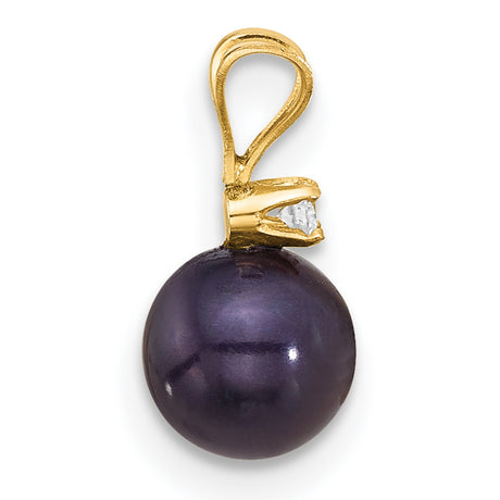 14k Yellow Gold Pendant with Black Pearl and Cubic Zirconia Accent, Drop Charm Design