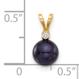 14k Yellow Gold Pendant with Black Pearl and Cubic Zirconia Accent, Drop Charm Design