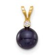 14k Yellow Gold Pendant with Black Pearl and Cubic Zirconia Accent, Drop Charm Design