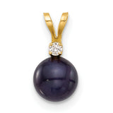 14k Yellow Gold Pendant with Black Pearl and Cubic Zirconia Accent, Drop Charm Design