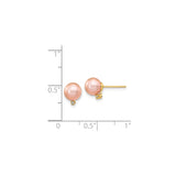 14k Yellow Gold Stud Earrings with Pink Cultured Pearls and Diamond Accents