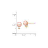 14k Yellow Gold Stud Earrings with Blush Pink Cultured Pearls and Cubic Zirconia Accent