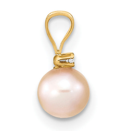 14k Yellow Gold Pendant with Cultured Pearl and Diamond Accent, Classic Charm for Women